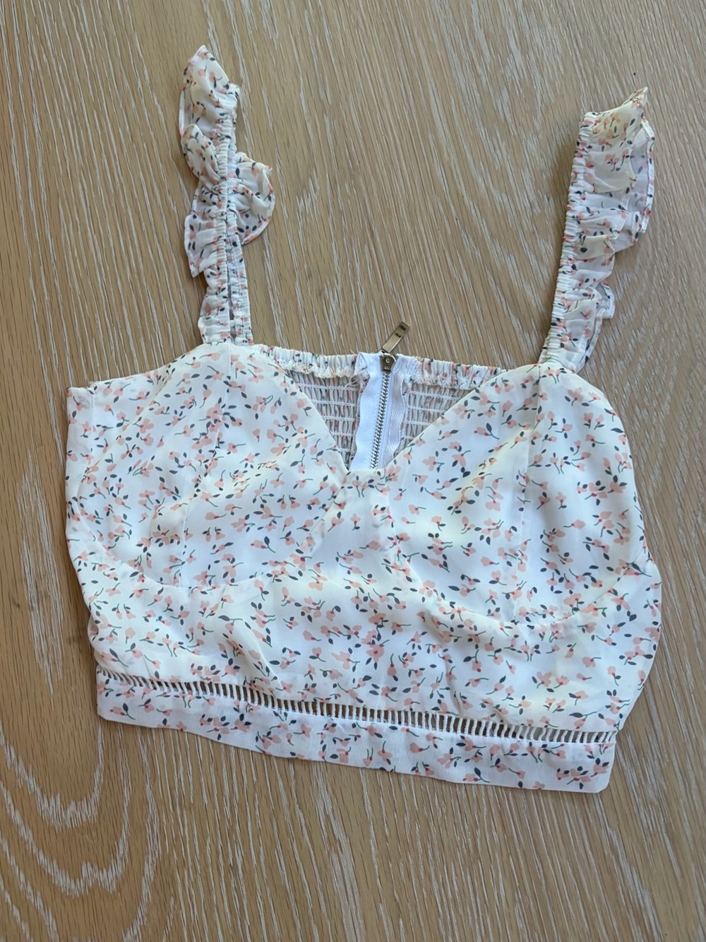 Kendall & Kylie White Crop Top with Pink Floral Print